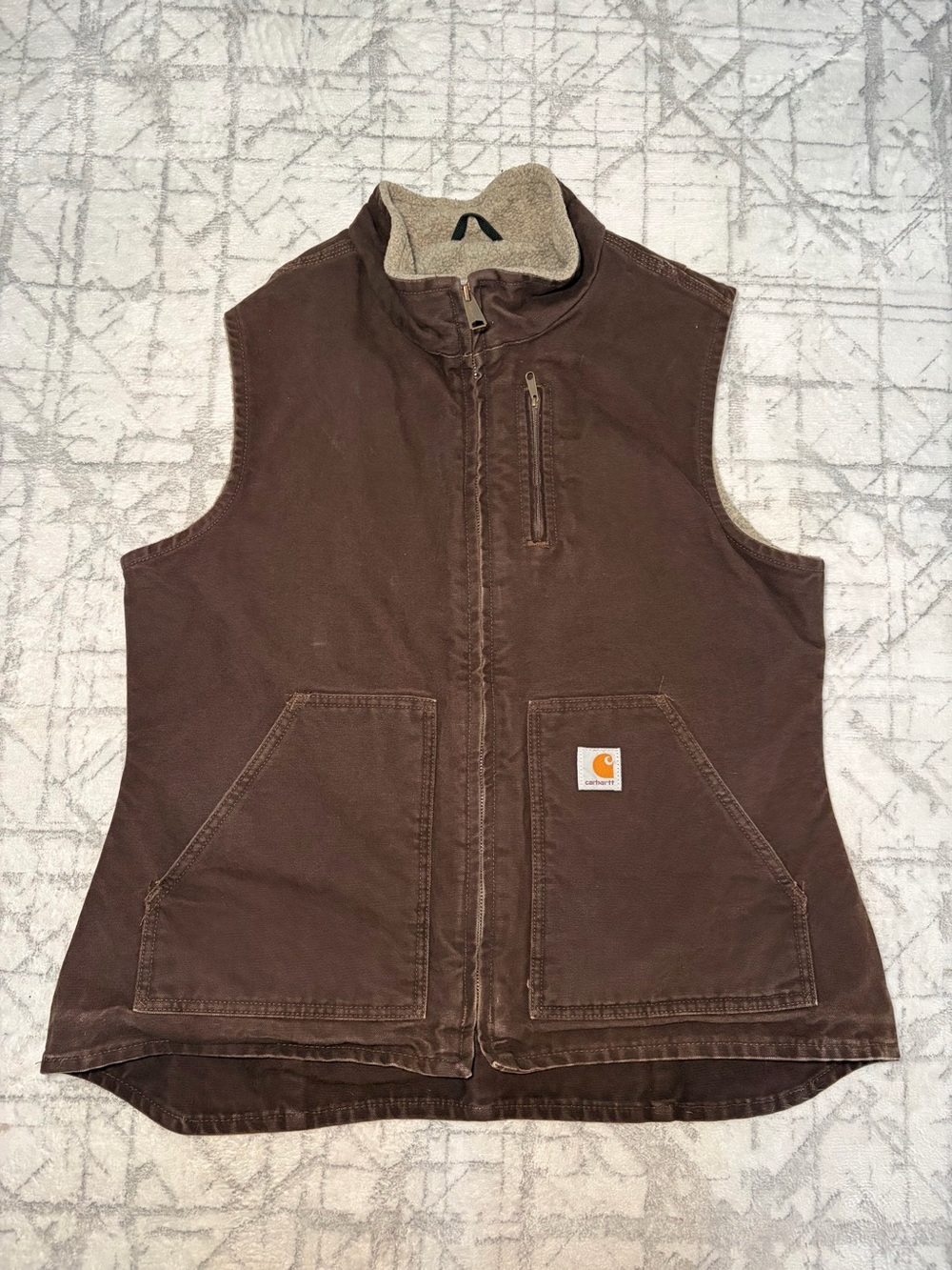 Carhartt Women's Vest Brown Sherpa Lined Full Zip Canvas
 Workwear L